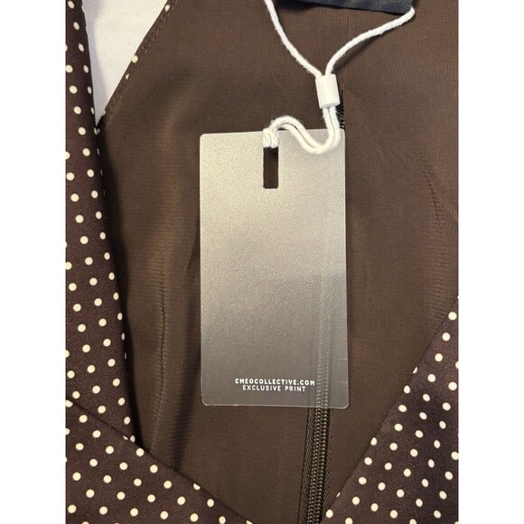 C/MEO COLLECTIVE Brown Polka Dot Wrap Halter Top Small Cropped Zip Back Y2K 90s - Picture 6 of 11